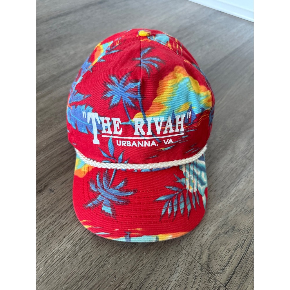 The Rivah Urbanna VA Tropical Palm Print Snapback Rope Hat Red Beach Trucker Cap